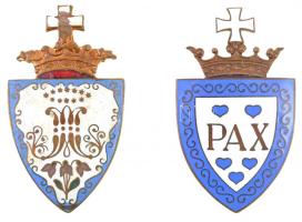 3db vegyes jelvény és sapkajelvény tétel, benne DN "VIII. kerületi Főreál Iskola" zománcozott jelvény (28mm) + DN "PAX" zománcozott sapkajelvény T:2,2- zománchiba