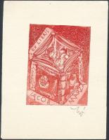 Molnár Dénes (1947-2000): Ex libris Jacob Marza Rézkarc, papír, jelzett, / Etched, signed bookplate. 9x6 cm