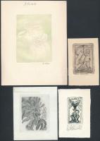 6 db különféle ex Libris. Rézkarc, papír,  jelzettek  / Etched bookplates