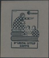 Dinnyés Ferenc (1886-1958): Ex Libris, Dr. Lustig István. Klisé, papír, jelzett a nyomaton, 8×6 cm