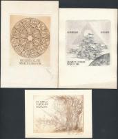3 klf magyar alkotótól származó ex libris Rézkarc, papír, jelzett, / Etched bookplates