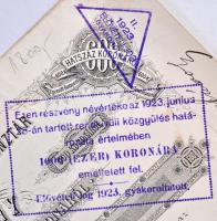 Budapest 1922. "Egyesült Fővárosi Takarékpénztár" részvénye 600K-ról, felülbélyegzéssel, s...