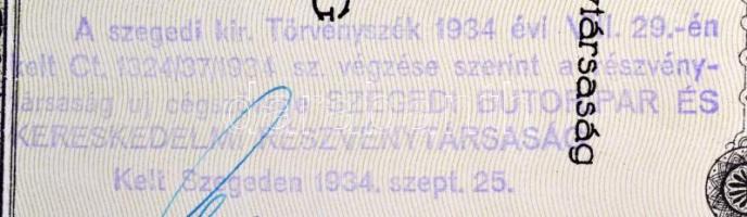 Szeged 1926. "Szegedi Bútorgyár Részvénytársaság" tíz részvénye 500P-ről, felülbélyegzések...