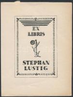 Kozma Lajos (1884-1948): Ex libris Stephan Lustig. Klisé, papír, jelzés nélkül, 5,5×4 cm