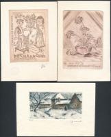 6db ex libris Rézkarc, papír, jelzett, Sterbenz, Nagy Árpád, és mások / Etched bookplates