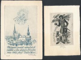 Jaroslav Vodrazka (1894-1984) 2 db ex libris Rézkarc, papír, jelzett / Etched bookplates 11x8, 17x11 cm
