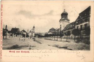 Rohonc, Rechnitz; Evangélikus templom, tér / church, square (b)
