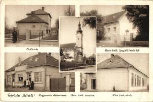 Réte, Reca; Őrállomás, Fogyasztási szövetkezet, Római katolikus iskola és igazgatói-tanítói lak / guards' station, cooperative shop, church and directos's appartment