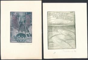 Katauskas, Savinijus (1936- ): 2 db ex libris, egyedi mélynyomás, papír, jelzett, különböző méretben