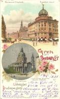 1898 Budapest, Erzsébet körút, lipótvárosi bazilika, floral litho (EK)