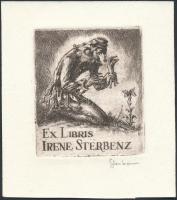 Sterbenz Károly (1901-1993): Ex libris Irene Sterbenz. Rézkarc, papír, jelzett 7x6 cm