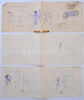 Pécs 1942-1943. 3db kitöltött váltó 60f, 75f és 1P20f névértékben, bélyegzésekkel, egyiken 3P és 15f...