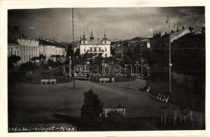 Máramarossziget, Sighetu Marmatiei; Főtér / main square, 'Máramarossziget visszatért' So. Stpl. (EK)