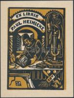 Karel Nemec (1879-1960) Ex Libris Paul Heinicke. Fametszet, papír, jelzett a dúcon, 10×7 cm