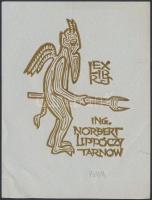 Vladimir Vinogradov (?-?): Ex Libris Ing. Norbert Lippóczy, Tarnów. Linómetszet, papír, jelzett, 12×9 cm