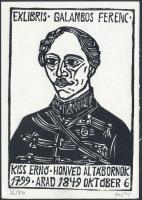Perei Zoltán (1913-1992): Kiss Ernő honvéd altábornok, Ex libris Galambos Ferenc. Linómetszet 4/50, papír, jelzett, 14×9 cm