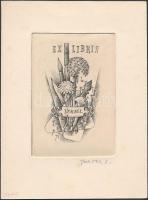 Vertel József (1922-1993): Ex Libris Vertel, Művészet és Inspiráció. Rézmetszet, papír, jelzett, 8.5x5.5 cm.