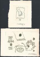 Mart Lepp (1947-). Rézkarc, papír, jelzett / Etched bookplates 9x6, 9x13 cm