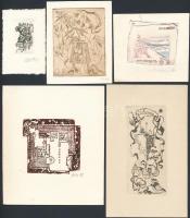 6 vegyes, jelzett ex libris. Rézkarc, papír, jelzett  / Etched bookplates