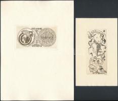 6 db vegyes magyar db ex libris különböző művészektől. Rézkarc, papír, jelzett  / Etched bookplates