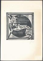 3 litván és orosz ex libris, Stasiulis, Kisarauskas, Rézkarc, papír, jelzett  / Etched bookplates. L...