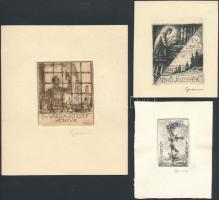 Sterbenz Károly (1901-1993): 3 db ex libris. Rézkarc, papír, jelzett, 4x2,5 és 5,5x4,5 cm között