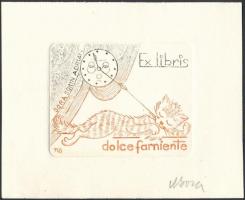 Sora, Natalia (1980?- ): Édes semmittevés / dolce farniente, ex libris, rézkarc, papír, jelzett, 5×6 cm