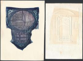 6 db vegyes, főleg északi ex libris.  Rézkarc, papír, jelzett  / Etched bookplates, mostly Scandinav...