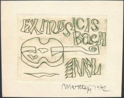 Mart Lepp (1947-): Ex Musicis Bach ex libris. Rézkarc, papír, jelzett, 6,5x9 cm
