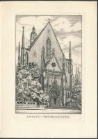 Volkamer, Oswin (1930- ): Thomaskirche, Leipzig, újévi kisgrafika, rézkarc, papír, 12×8 cm