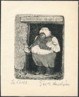 Sáros András: Ex libris Gombos, . Rézkarc, papír, jelzett  / Etched bookplate, Christmas 9x7 cm