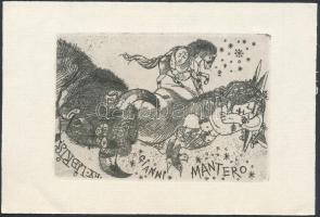 Jelzés nélkül: Ex libris Gianni Mantero, rézkarc, papír, 11×7,5 cm