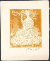 Okas, Evald (1915-2011): Ex libris Aleksander Sarri, rézkarc, papír, jelzett, 12×10 cm