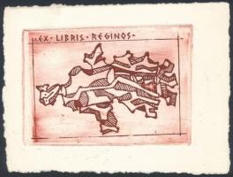 Karalius, Gediminas (1942- ): Ex libris reginos, rézkarc, papír, jelzés nélkül, hátulján feliratozva, 9,5×7 cm