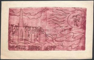 Jelzés nélkül: Mart Nepp 1972, újévi kisgrafika, rézkarc, papír, 9×16 cm