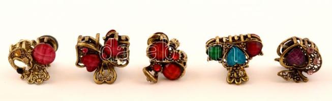 5 db színes szintetikus kövekkel díszített kisméretű hajcsat, 2,5x1,5 cm