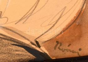 Rónai jelzéssel: Kalapos hölgy. Vegyes technika, papír, keretben, 39×30 cm