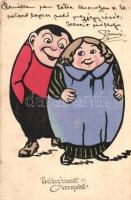 'Boldog húsvéti ünnepeket!' / Easter greeting postcard, egg-shaped couple, B.K.W.I. 4090