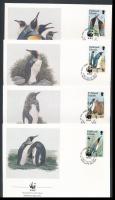 WWF: Király pingvin 4 érték 4 db FDC-n, WWF: King Penguin 4 stamps on 4 FDC