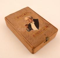 Regal szivaros doboz, fa-réz, kivágott liho képpel, 13×9 cm