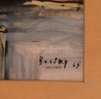 Bozóky Mária (1917-1996): Háztetők. Vegyes technika, papír, jelzett, üvegezett keretben, 21×30 cm