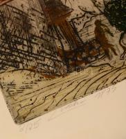 Linde Waber (1940-): Vidéki ház. Színezett rézkarc (12/25), papír, jelzett, üvegezett keretben, 29x2...