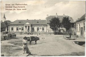 Nagyselyk, Marktschelken, Seica Mare; Utcarészlet, iskola, kiadja S. G. Theil / street. school (EK)