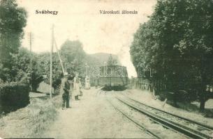 Budapest XII. Svábhegy, Városkúti vasútállomás, hátoldalon Wágner hangszerkirály reklámja (r)