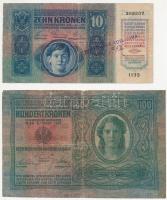 1912. 100K + 1915. 10K mindkettő hamis felülbélyegzéssel (fake overprint) T:III