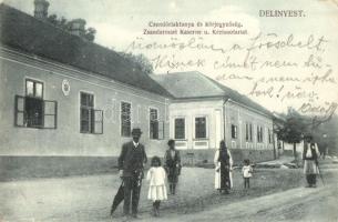 Delényes. Delinesti; Csendőrlaktanya, körjegyzőség, kiadja Kugel Károly / gendarme barracks, notary (EK)