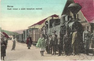 Borsa, Hadi vonat a zsidó templom mellett, zsinagóga, vasútállomás, kiadja Wider Hers / military train, railway station, synagogue