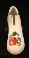 Kalocsai porcelán cipőcske, kézzel festett, jelzett, hibátlan, h:10 cm