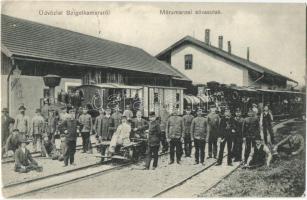 Szigetkamara, Camara Sighet; A Máramarosi sóvasutak vasútállomáson, hajtány, csoportkép; kiadja Gojdli Jakab és Kabát Emil / salt trains, railway station, handcar (Rb)