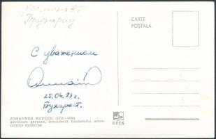 Dumitru Prunariu (1952- ) román űrhajós üdvözlő sora és aláírása felülbélyegzett Kepler-motívumos le...